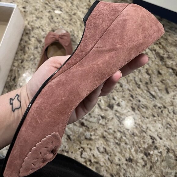 Vintage California Magdesians Women’s Suede Peep Toe Wedge Heels Bow Size 6M - Picture 11 of 15